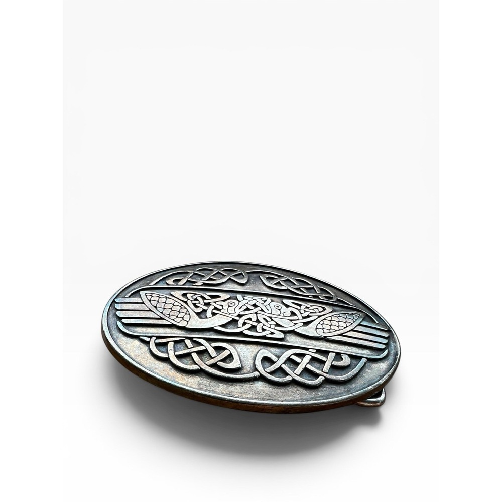 Vintage Lee River Ireland Celtic Swans Belt Buckle Pewter Irish Knotwork Birds - Picture 3 of 7